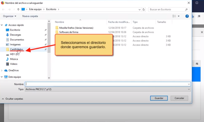 Guardar desde mochila firefox el certificado digital