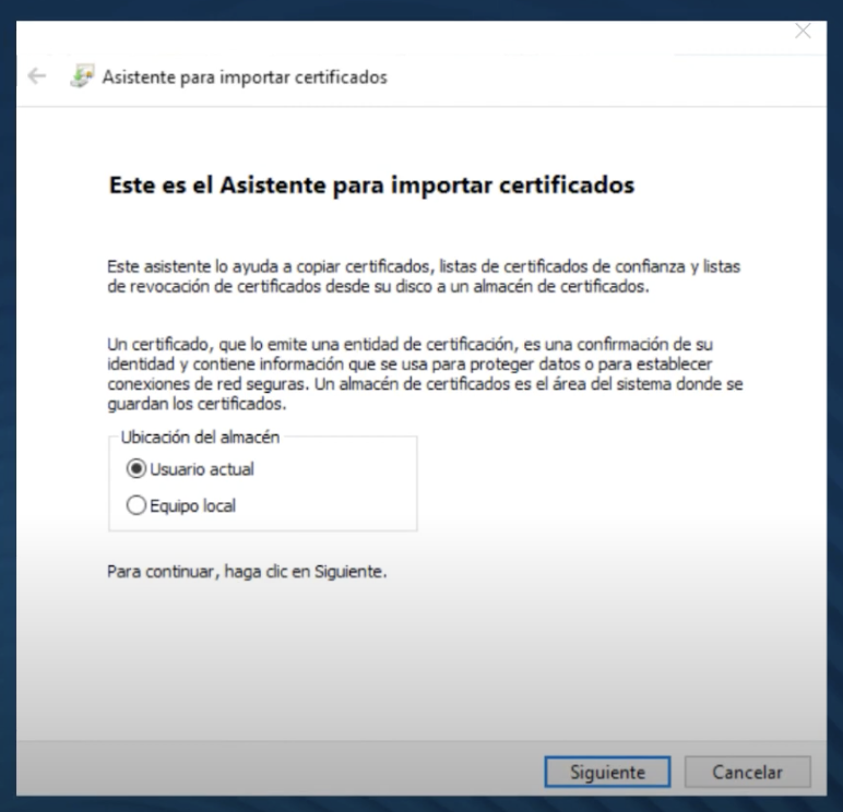 Exportar el certificado digital desde Windows paso 3