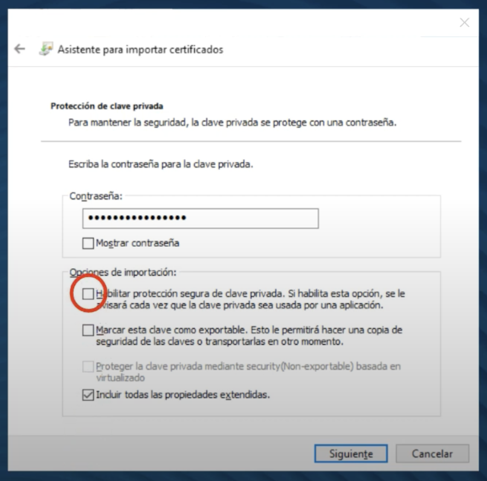 Exportar el certificado digital desde Windows paso 6